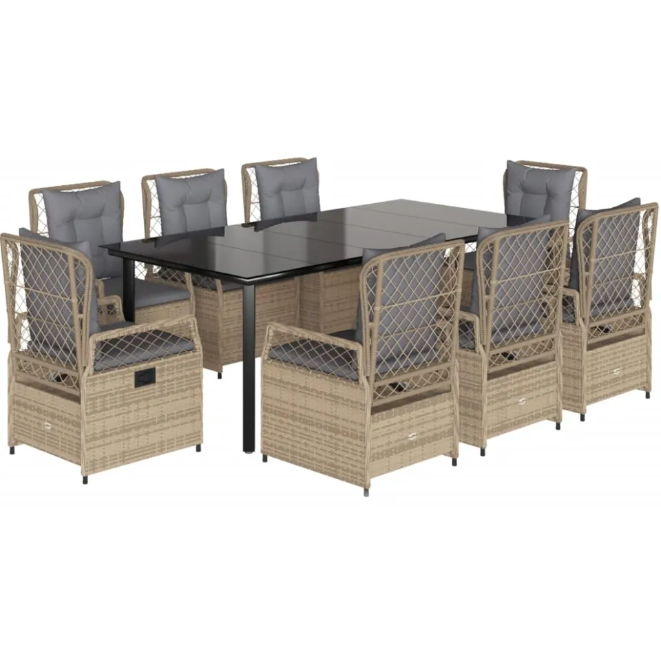 vidaXL 9-delige Tuinset met kussens poly rattan beige, foto 3