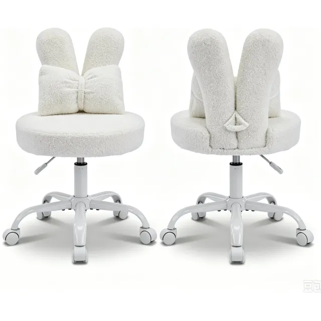 LEADZM Bureaustoel - Teddy fleece - Bureaustoelen-Schuimstofvulling - In Hoogte Verstelbaar - Voor Werk- en Slaapkamer-Wit-2 artikelen