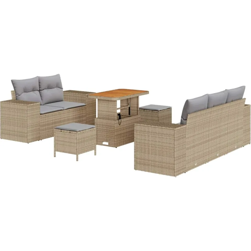 vidaXL Tuinbankenset 8 pcs Beige poly rattan, foto 4