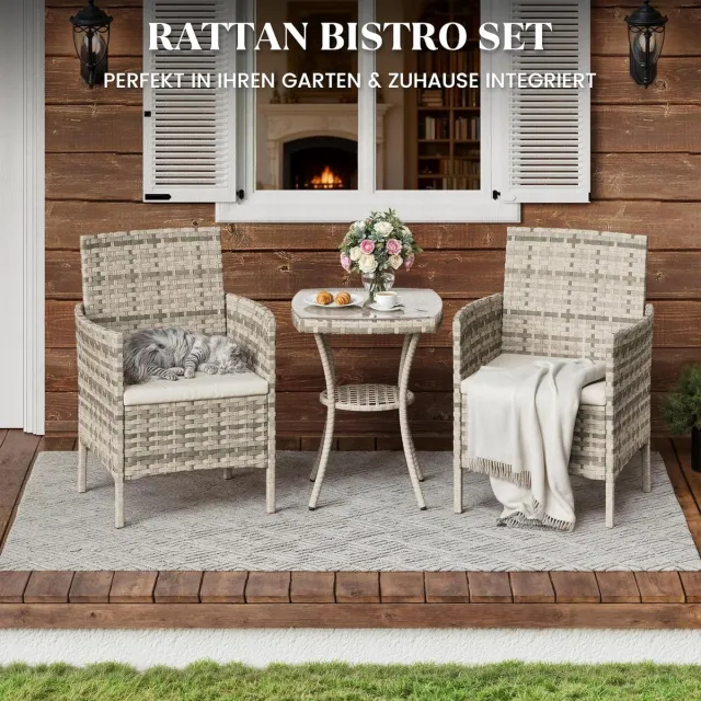 Laura 3-delige Tuinmeubelset Balkonset 2 Stoelen + Bijzettafel 60x59x84 cm – Modern, Comfortabel en Weerbestendig – Laura Bruintinten