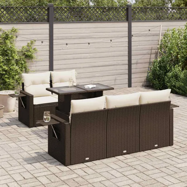 vidaXL 6-delige Loungeset met kussens poly rattan bruin, foto 2