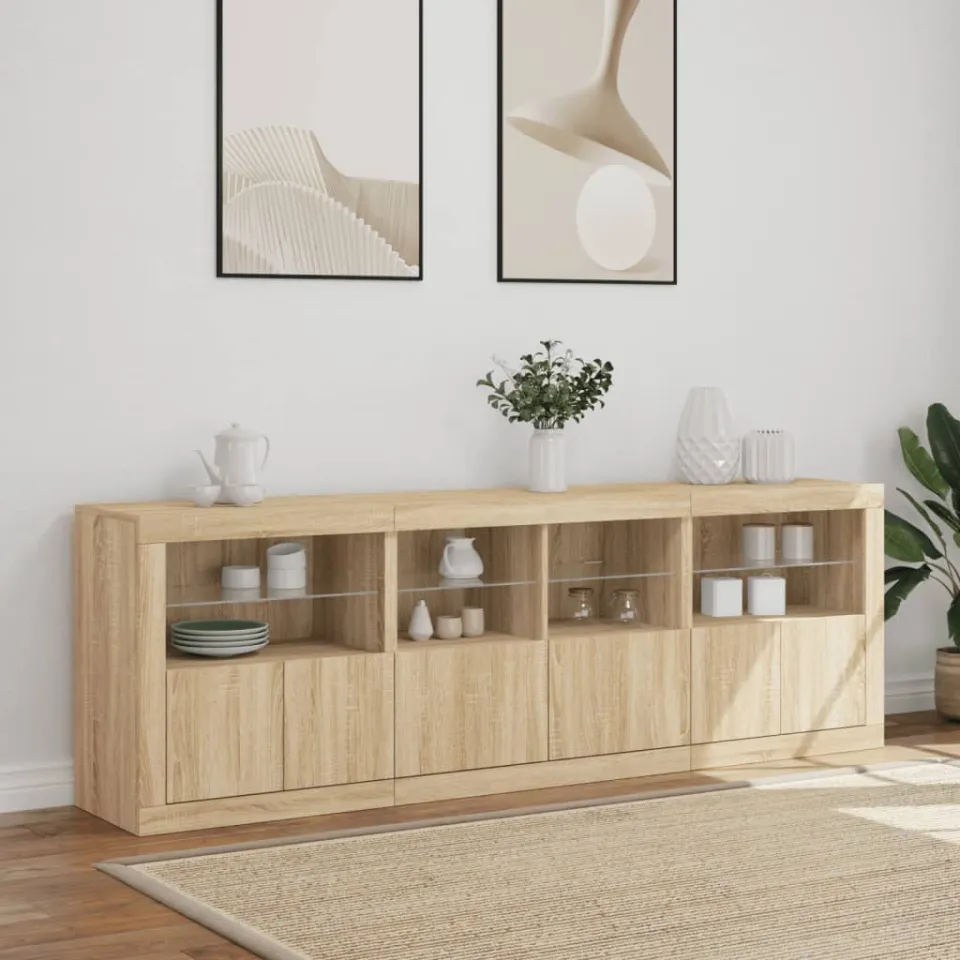 vidaXL Dressoir met LED-verlichting 202x37x67 cm sonoma eikenkleurig, foto 4