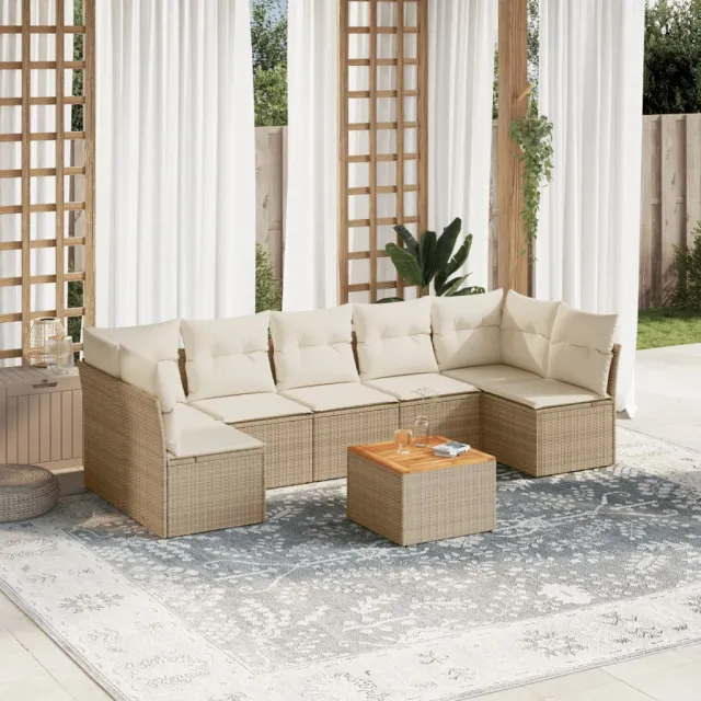 vidaXL 8-delige Loungeset met kussens poly rattan beige, foto 2