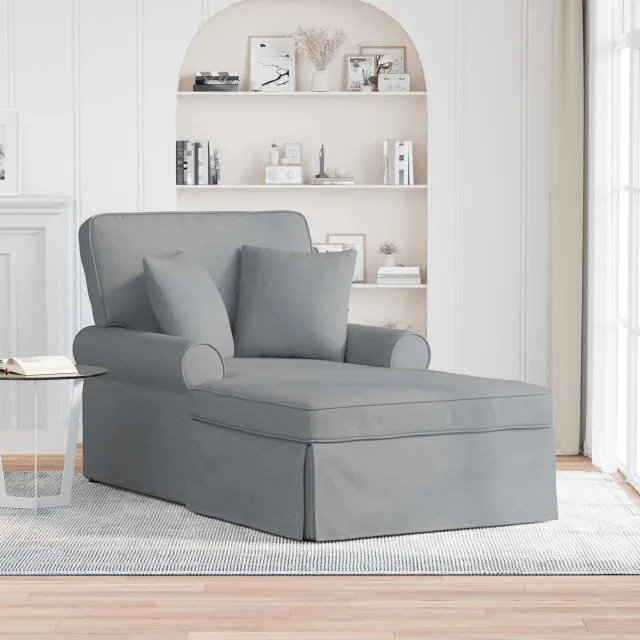 vidaXL Chaise Lounge met Rok 3 st Lichtgrijs Stof 91 x 157 x 91 cm, foto 2