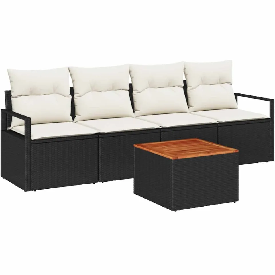 vidaXL Tuinbankenset 5 st Zwart poly rattan