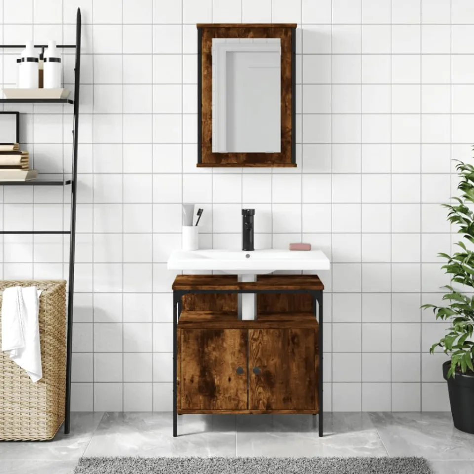 vidaXL 2-delige Badkamermeubelset bewerkt hout gerookt eikenkleurig, foto 2