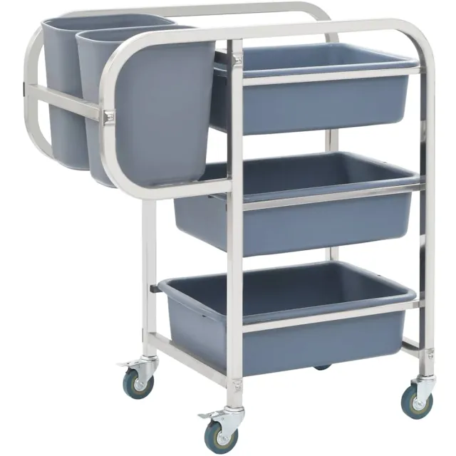 vidaXL Keukenwagen met kunststof containers 82x43,5x93 cm zilver, foto 2