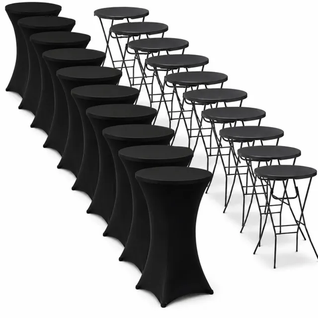 ADSafety Statafel – 10 Stuks – Inclusief Statafelhoes – Statafelrok – Inklapbaar – Stevige partytafel – Bartafel - Voor binnen en buiten – Ø80 x 110 cm - Zwart Zwart 10 stuks