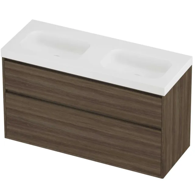 Proline Haga Badmeubelset Polystone Mezza Greeploos 120x46x73 cm Mat White Vital Oak Eiken