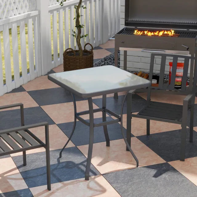 CHICFURN Tuintafel 68,5 cm - Weerbestendig - Metalen frame - Balkon en terras - Glas - Zwart