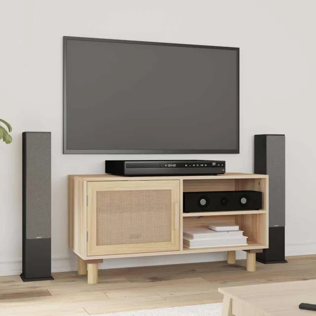 vidaXL Tv-meubel 80x30x40 cm massief grenenhout en rattan bruin, foto 2