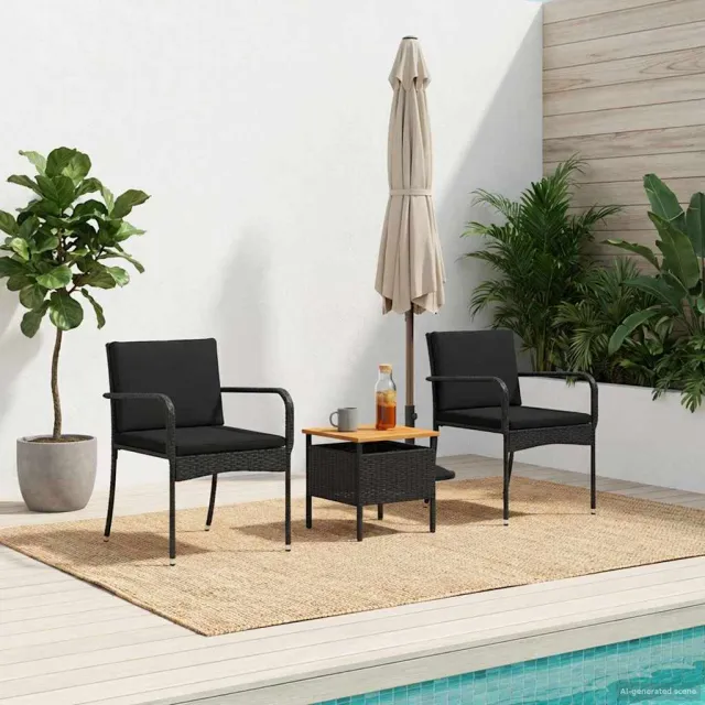 vidaXL Tuinset Zwart poly rattan, foto 2