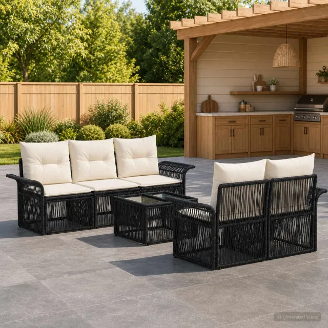 vidaXL Tuinbankenset 6 st Zwart 55 x 55 x 37 cm poly rattan