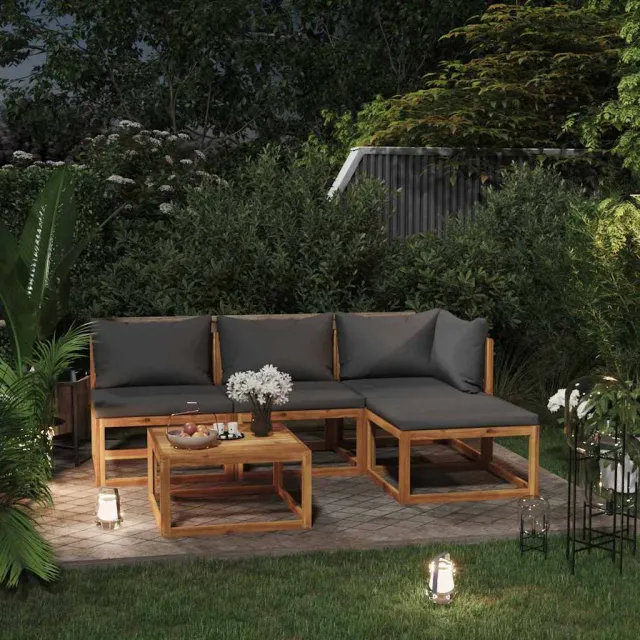 vidaXL 5-delige Loungeset met kussens massief acaciahout grijs, foto 2