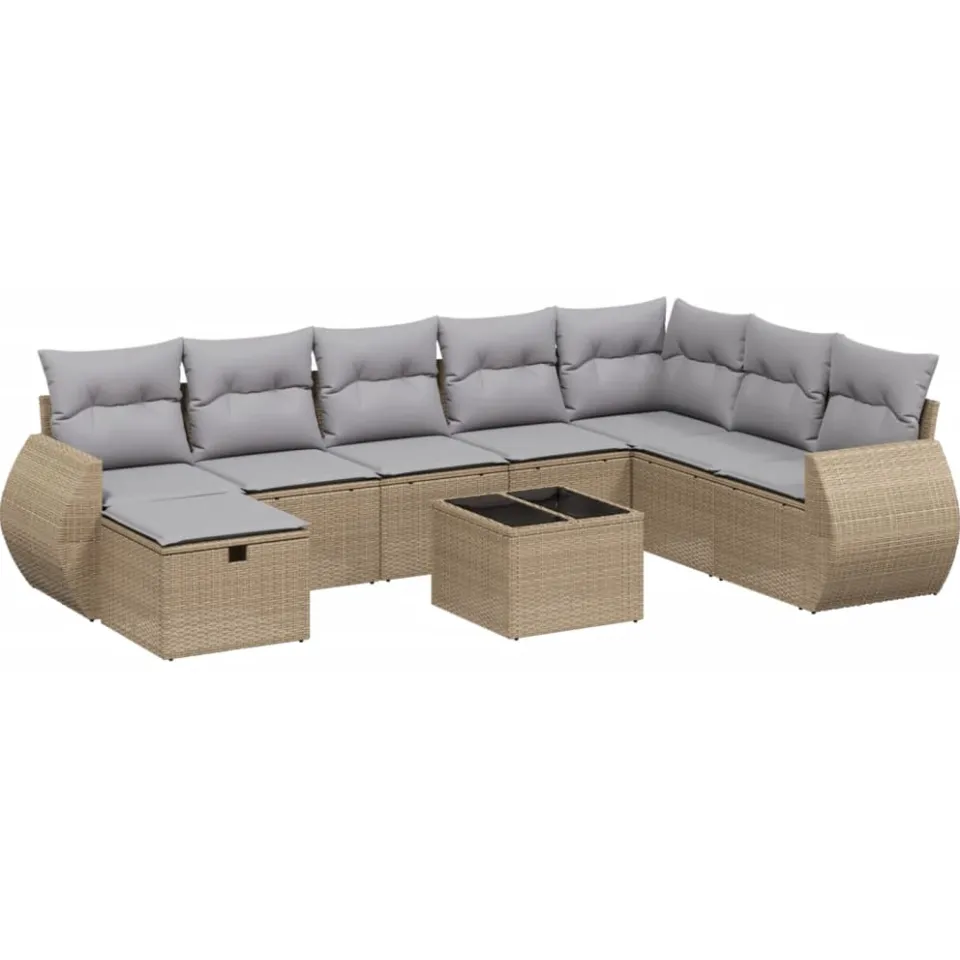 vidaXL 9-delige Loungeset met kussens poly rattan gemengd beige