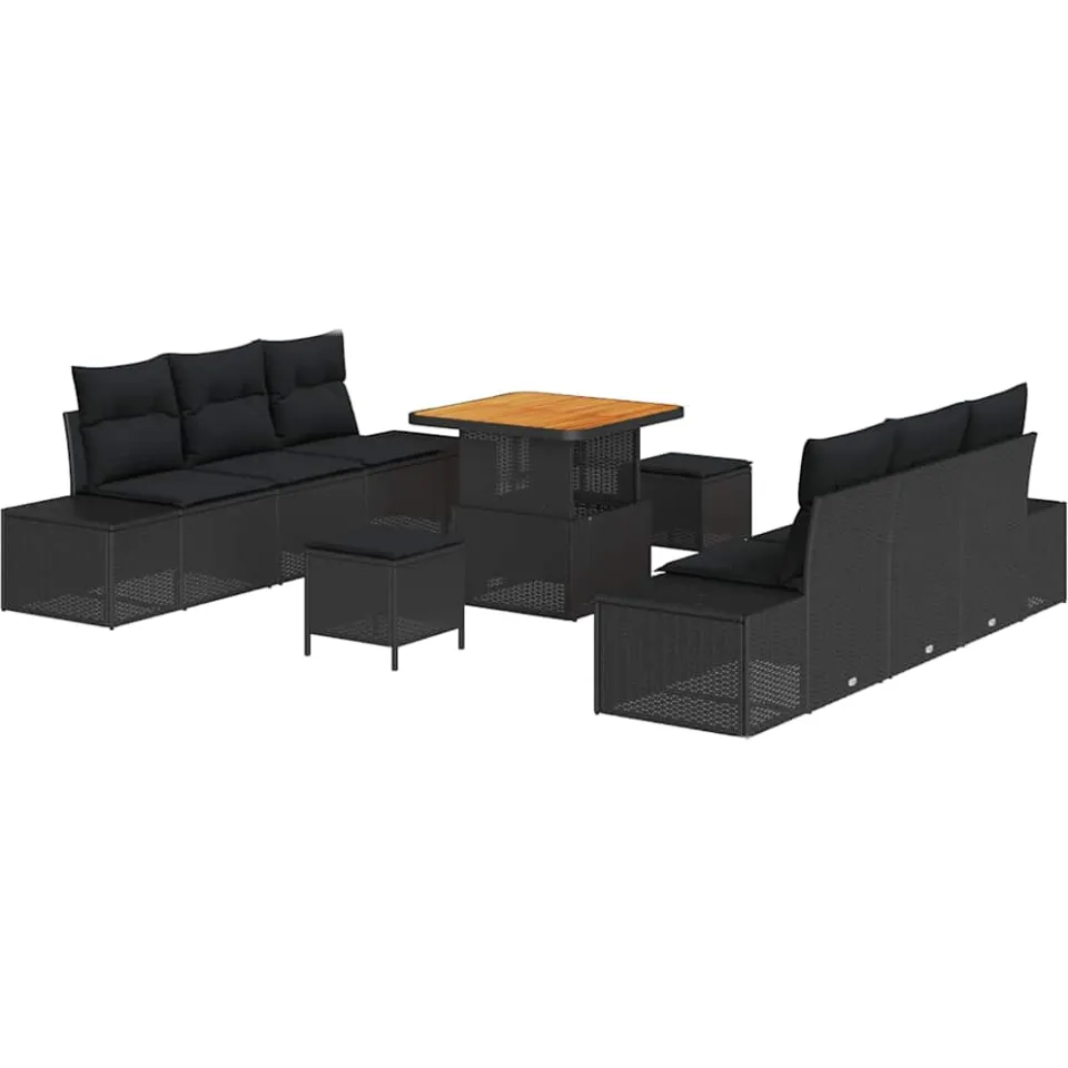 vidaXL Tuinbankenset 9 st Zwart poly rattan, foto 4