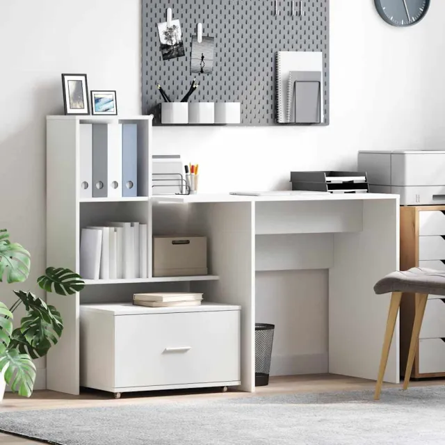 vidaXL Bureau Wit Bewerkt hout 131,5 x 50 x 106,5 cm, foto 2