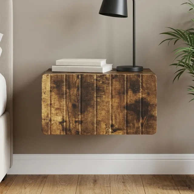 vidaXL Wandbeugel Bedkast Gerookt eiken 49 x 34,5 x 24 cm Bewerkt hout, foto 2