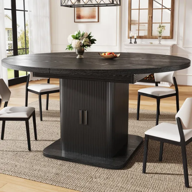VVBV Uitschuifbare Eettafel 110x110x75 cm – Eettafel van MDF – Scandinavisch – Minimalistisch – Modern Design – Houtlook – Voor Keuken en Eetkamer – Zwart