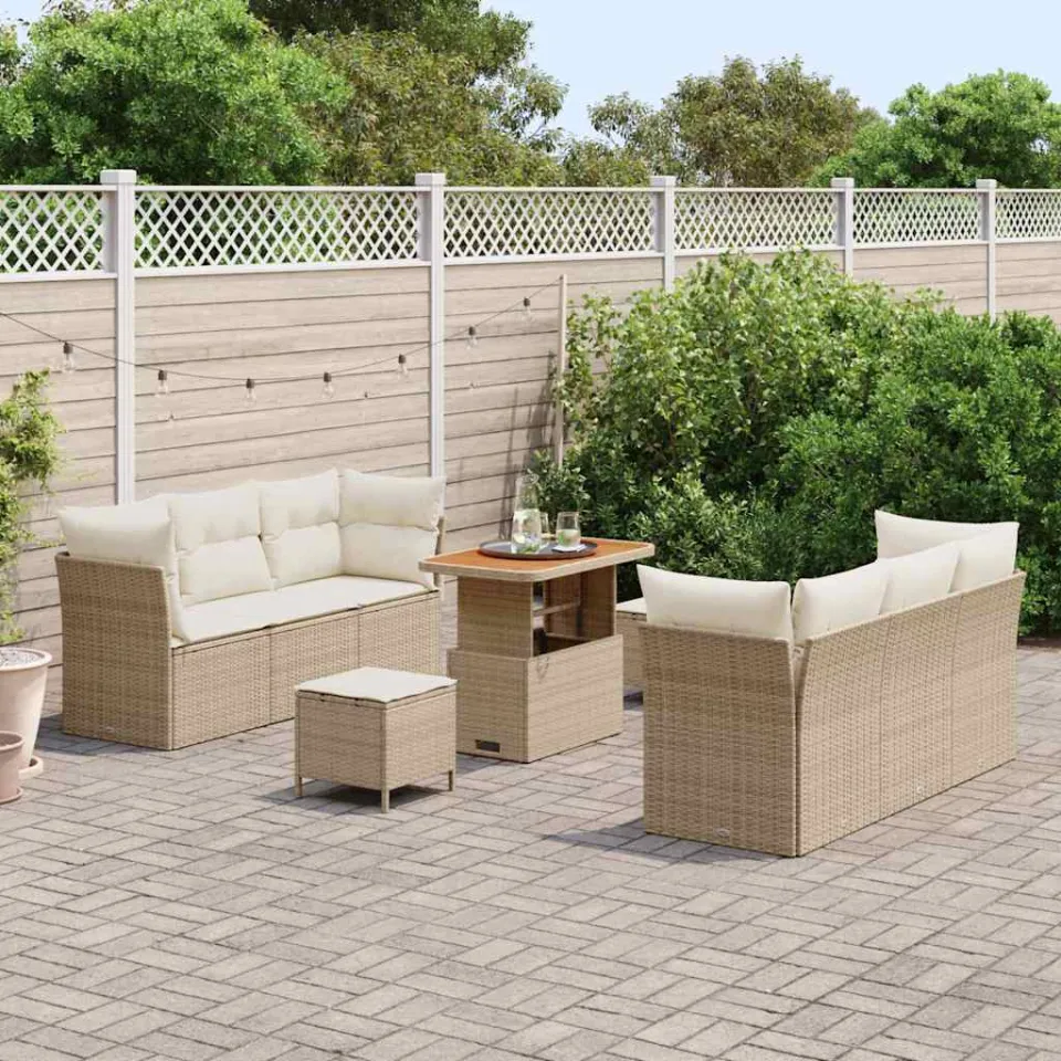 vidaXL Tuin Sofa Set 9 st Beige poly rattan
