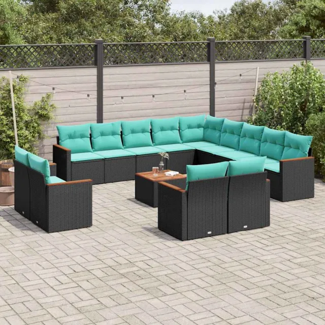 vidaXL 14-delige tuinbankset met kussens van zwart polyrotan, foto 2