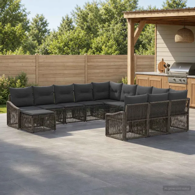 vidaXL Tuinbankenset 12 st 12-zits Grijs poly rattan