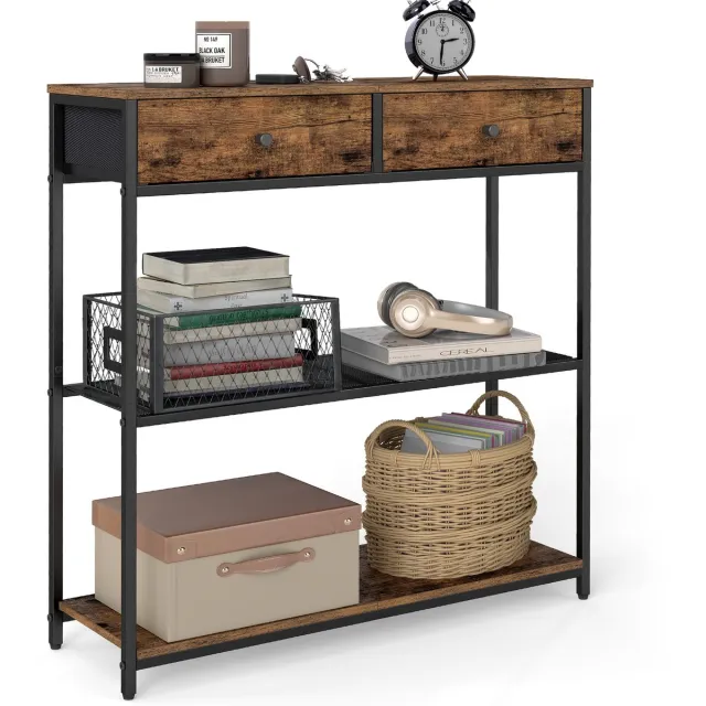 Vasagle Console Tafel - Haltafel - Met 2 Lades - Geschikt voor Hal of Woonkamer Bruin-Zwart