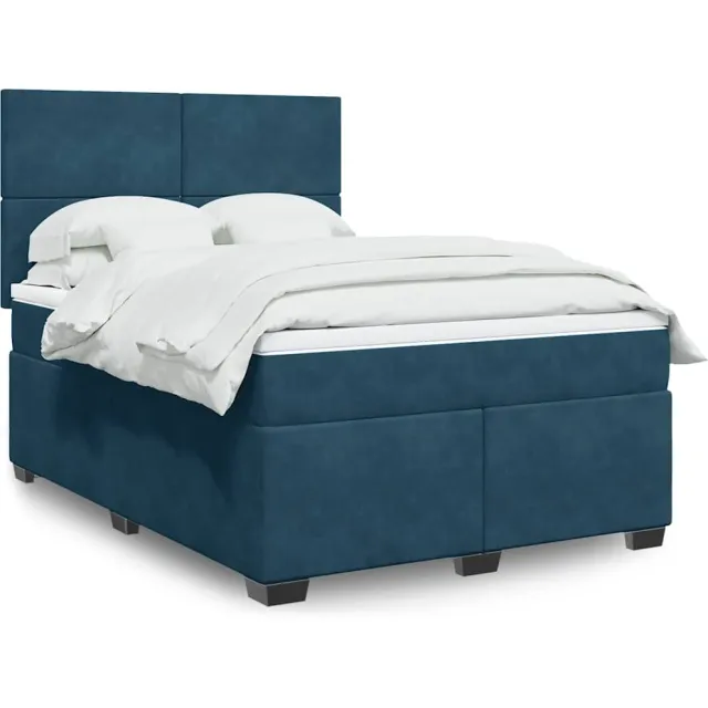 vidaXL Boxspring met matras fluweel blauw 140x200 cm