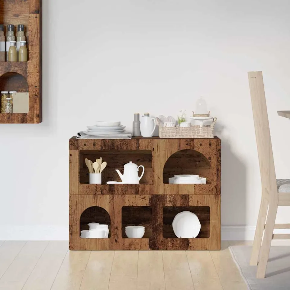 vidaXL Dressoir ELST Oudhout 80,5 x 35 x 59 cm Bewerkt hout bruin, foto 4