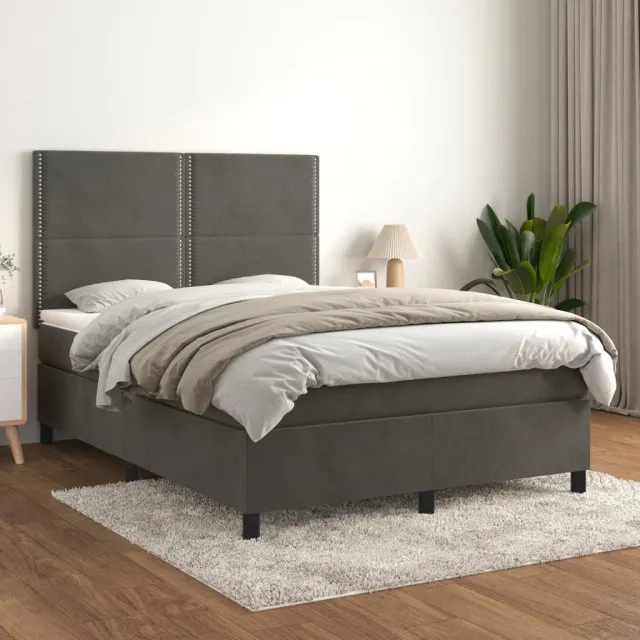vidaXL Boxspring met matras fluweel donkergrijs 140x190 cm grijs