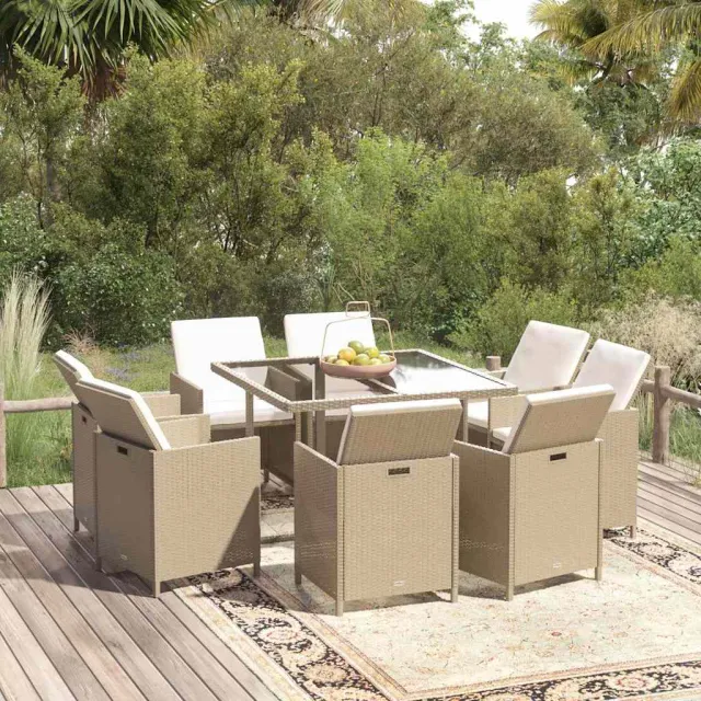 vidaXL 9-delige Tuinset met kussens poly rattan beige, foto 2