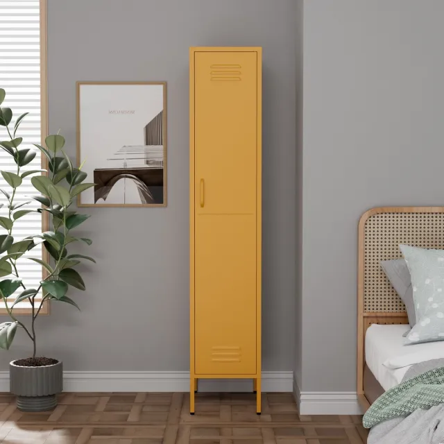 Lendo Online Lockerkast - Kledingkast - Kast met hanggedeelte - Opbergkast - Industriële kast met verstelbare planken - Archiefkast - Kantoorkast - Kluisje - 35x50x180 cm (LxBxH) - Gepoedercoat staal - Metaal - Geel