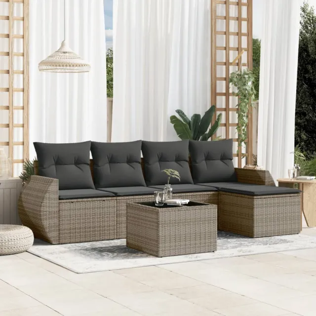 vidaXL 6-delige Loungeset met kussens poly rattan grijs, foto 2