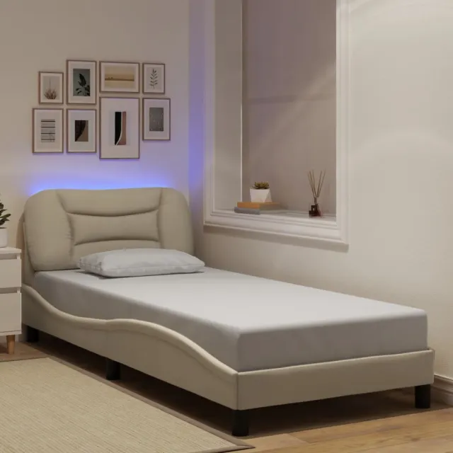 vidaXL Bedframe met LED zonder matras "Hvar" 90x200 cm stof crèmekleurig