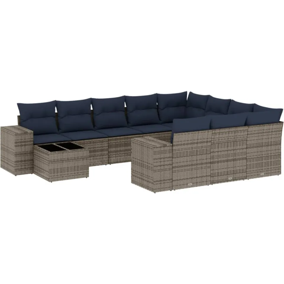 vidaXL 11-delige tuinbankset met kussens, grijs polyrotan, foto 3