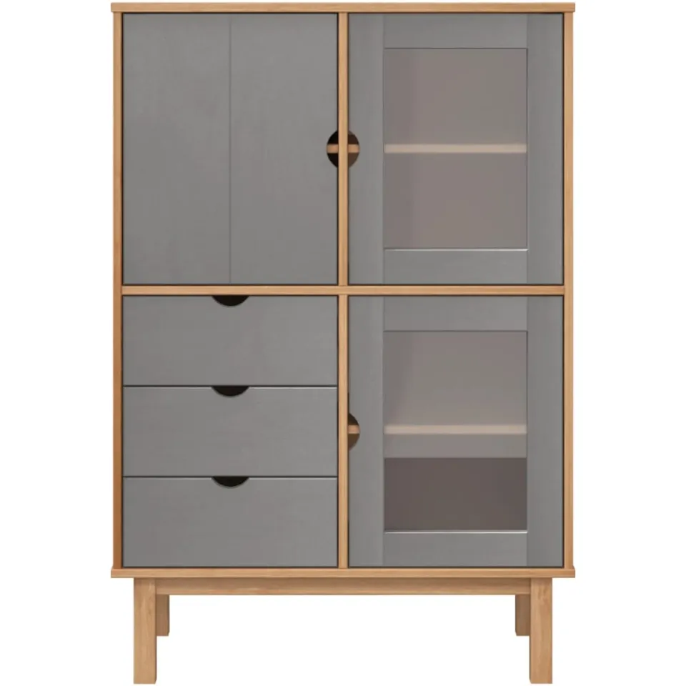 vidaXL Hoge kast OTTA 85x43x125 cm massief grenenhout bruin en grijs