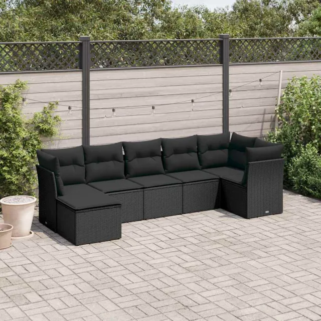 vidaXL 7-delige Loungeset met kussens poly rattan zwart, foto 2