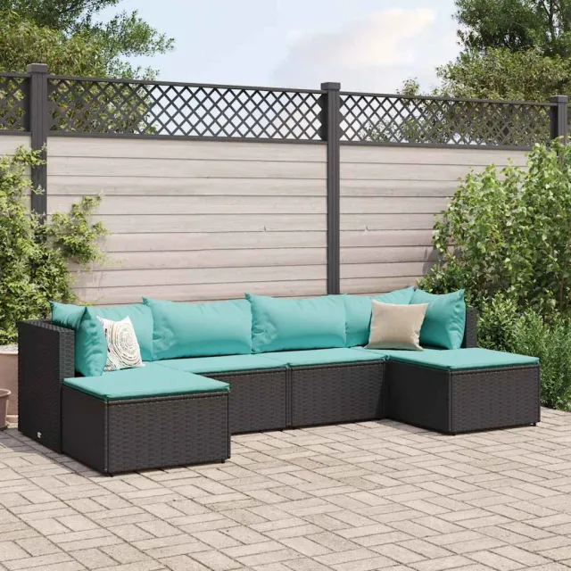 vidaXL 6-delige Loungeset met kussens poly rattan zwart, foto 2