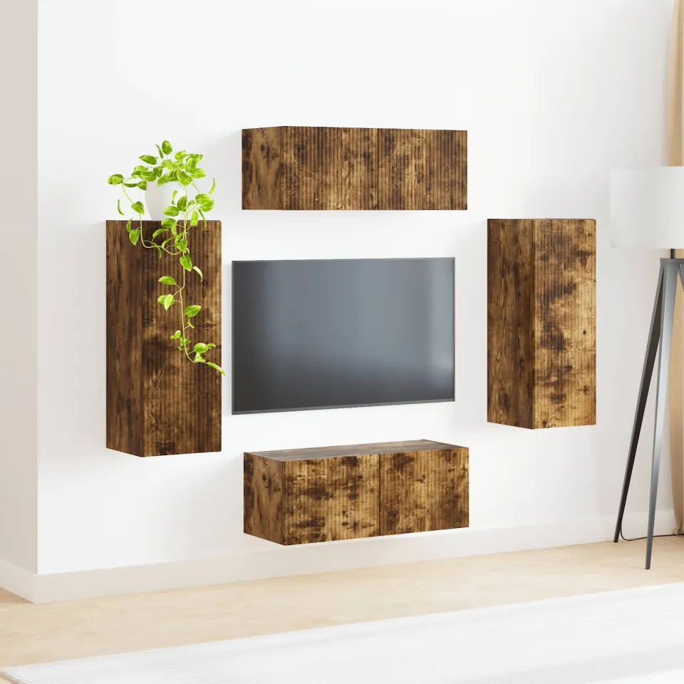 vidaXL TV Wandkast Set 4 st Gerookt eiken Bewerkt hout, foto 4