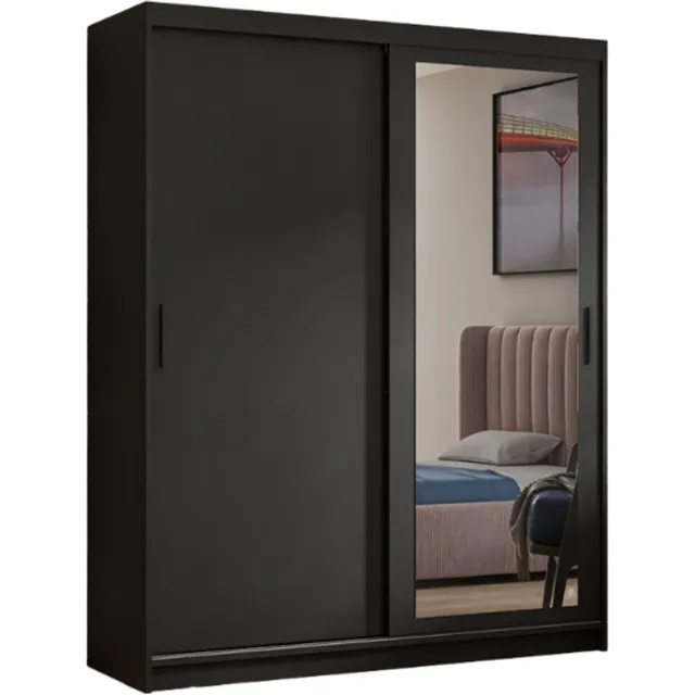 Margaret Hadas24 Kledingkast Henry met spiegel 100 cm inclusief 2 schuifdeuren Schuifdeurkast (zwart)