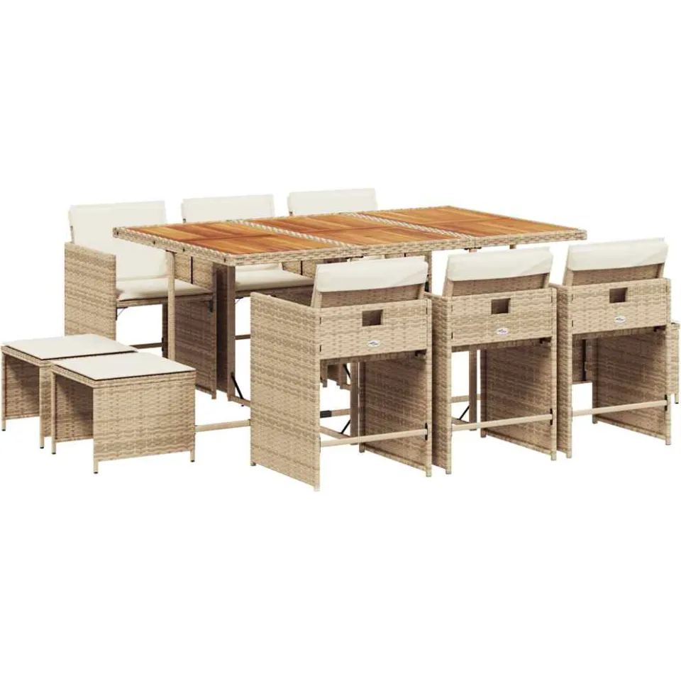 vidaXL 11-delige Tuinset met kussens poly rattan beige, foto 3