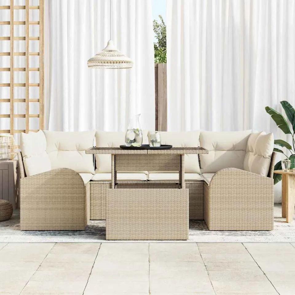 vidaXL Tuin Sofa Set 7 st Beige poly rattan, foto 3