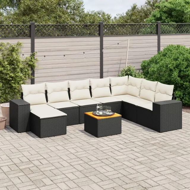 vidaXL 9-delige Loungeset met kussens poly rattan zwart, foto 2