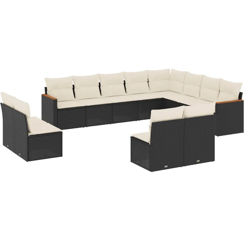 vidaXL 12-delige Loungeset met kussens poly rattan zwart