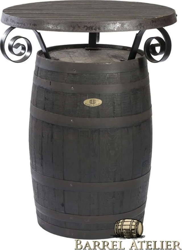 BarrelAtelier Bartafel Whisky 190l. "Islay Oak" donker, houten blad en krullen Donkerbruin (gebeitst)