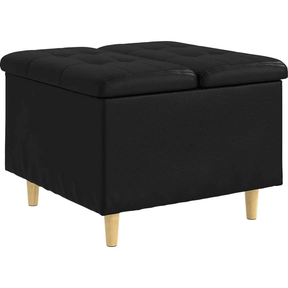 vidaXL Ottoman met Opbergruimte Zwart 60 x 60 x 45 cm Kunstleer, foto 3