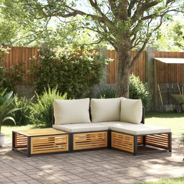vidaXL 4-delige Loungeset met kussens massief acaciahout bruin, foto 2