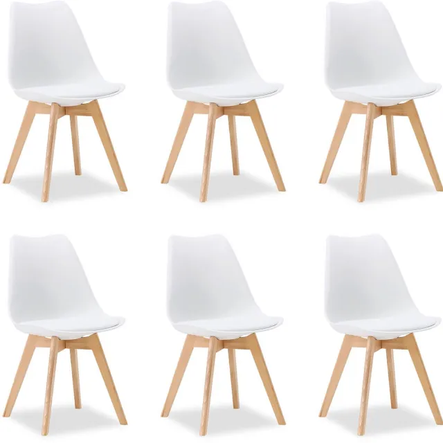 Homestyle4u Eetkamerstoelen - Set van 6 - Wit - Hout en Kunststof