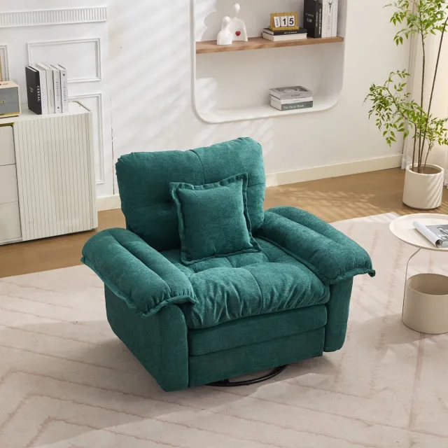 Zubaliya Draaifauteuil 360° - Extra Grote Chenille Relaxstoel Met Kussen - Comfortabele Lounge Stoel Met Pocketveren En Schuimvulling - Ergonomische Leesstoel Voor Woonkamer Slaapkamer - Groen
