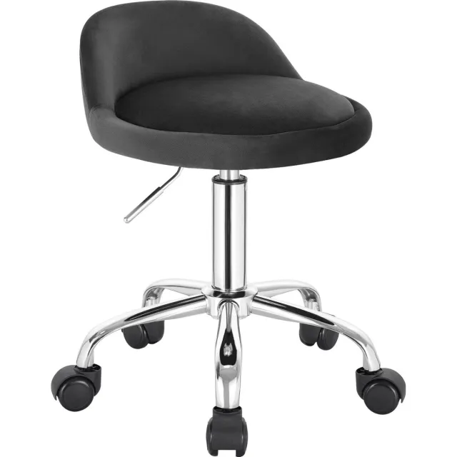 BukkitBow Compacte Kruk van Velvet/Fluweel - Met Lichte Ondersteuning voor Onderrug - met Metalen Onderstel en Wielen - Hoogte instelbaar (43-55CM) - Donker Grijs
